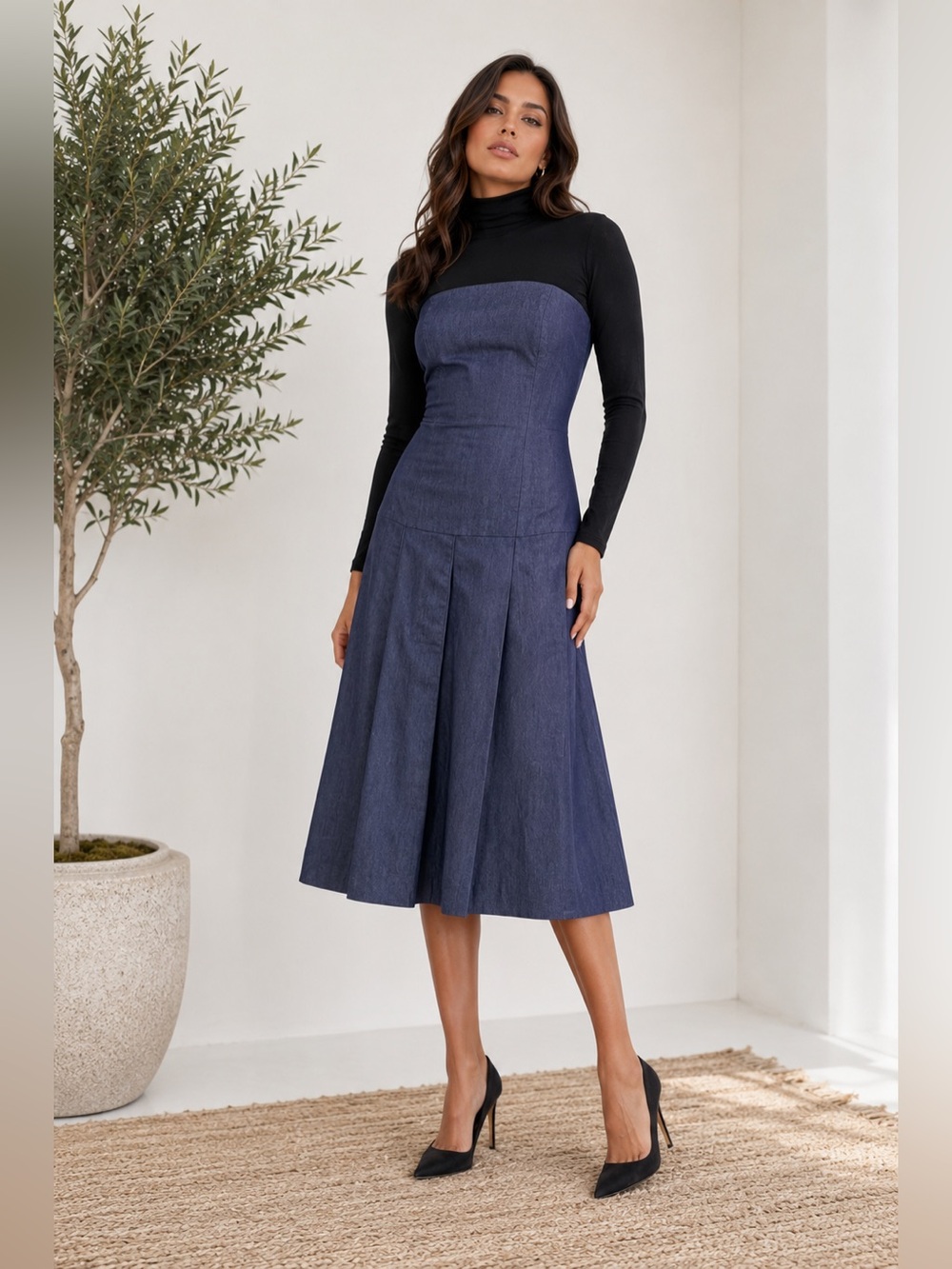 Isaac Mizrahi Strapless Chambray Fit & Flare Dark Indigo Denim Dress Size 12